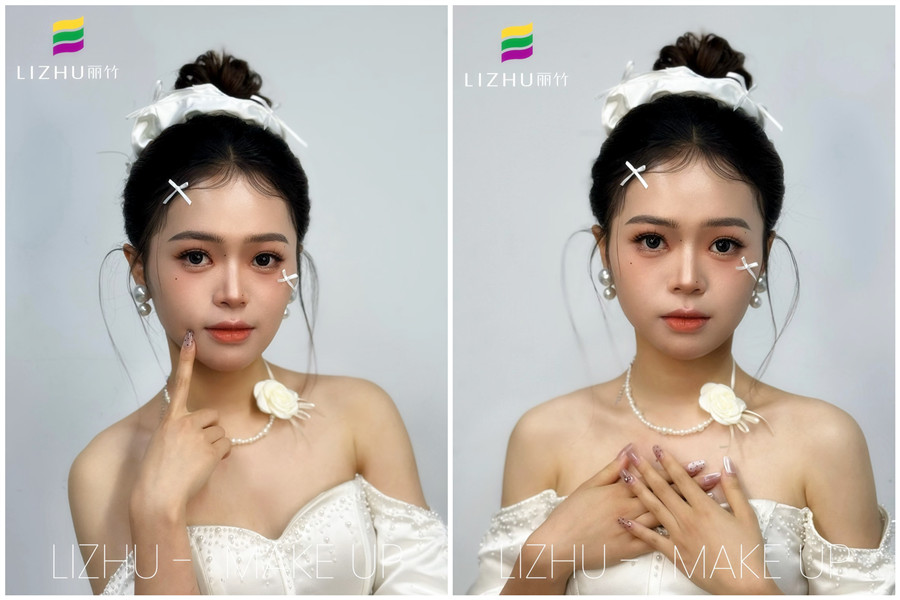 韓系甜美丸子頭新娘，廣西化妝培訓高彩
