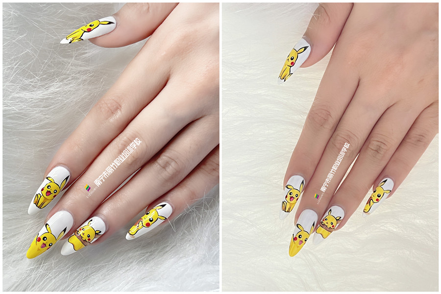 水彩比卡丘美甲，0基礎學美甲作品